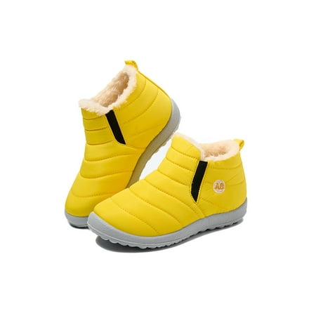 

Eloshman Kids Ankle Winter Snow Boots Slip On Plush Lining Non-Slip Ankle Booties for Boys Girls Yellow 11c