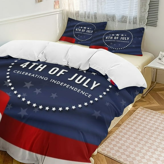 4th of July Duvet Cover Set Pattern Soft Bedding Set Comforter Cover Set(1 Duvet Cover   2 Pillowcases)