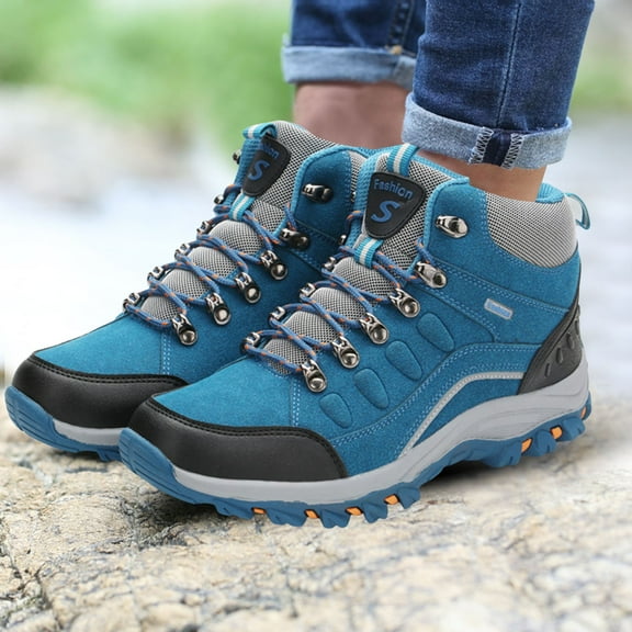 UngA Women's Waterproof Hiking Boots Winter Snow Boots Outdoor Trekking Camping Trail Hiking Boots (Blue,6.5)