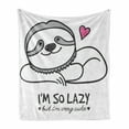 thumbnail image 1 of Sloth Soft Flannel Fleece Throw Blanket, Im So Lazy but Very Hand Drawn Animal Heart Shape Funny Doodle Artwork, Cozy Plush for Indoor and Outdoor Use, 50" x 60", Grey Pink, by Ambesonne, 1 of 6