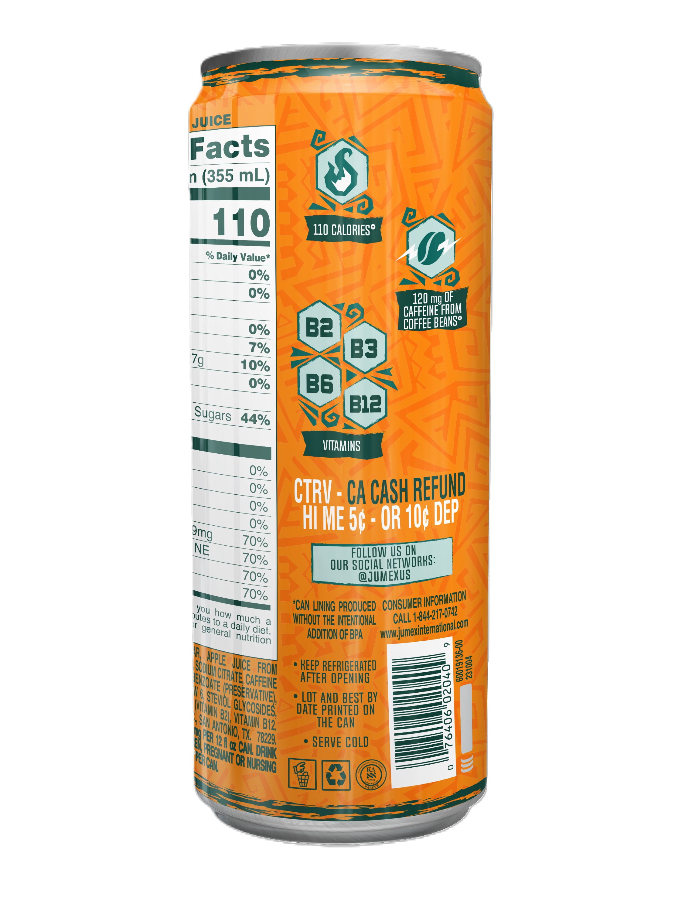 (12 pack) Jumex XOT Tangerine Sparkling Energy Drink, 11.3 oz