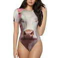 thumbnail image 1 of Saiise Motif Vache Blanche Fleurie Grenouillère à Manches Courtes pour Femmes Col Rond Pyjama Justaucorps Extensible avec Fermeture à Pression-Petit, 1 of 7