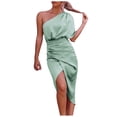 thumbnail image 1 of Women Sexy Summer Solid Color Off The Shoulder Hip Dress, 1 of 5