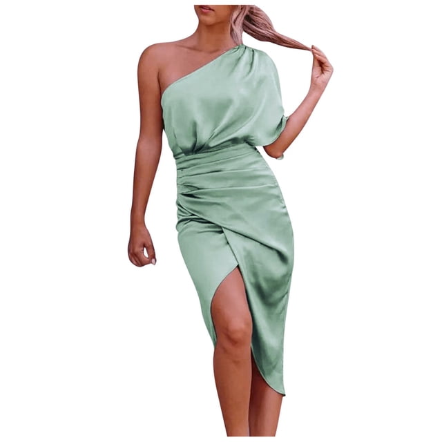Vestido sexy con hombros descubiertos para mujer - Poliéster y spandex, diseño con volantes, informal de verano