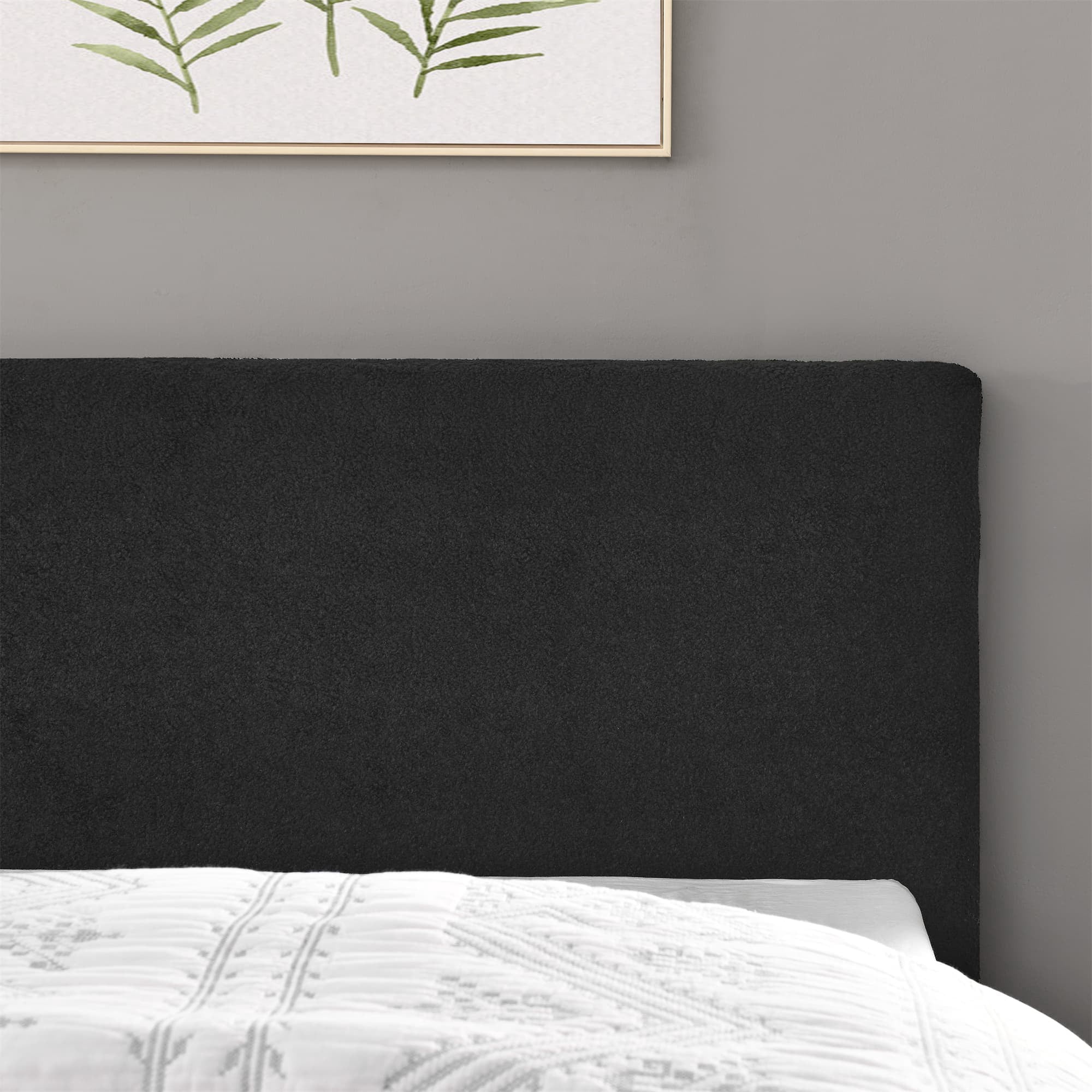 BSHTI King-Size Teddy Velvet Upholstered Platform Bed Frame with Wooden Slat Support, High-Density Foam, Compatible with 8-14 Inches Thick Mattresses, Black