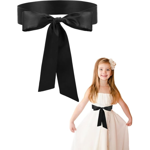 Lsupdaol Satin Sash Belt for Girls Flower Girl Sash Long Waist Belts for Wedding Party Special Occasion 2'' Wide