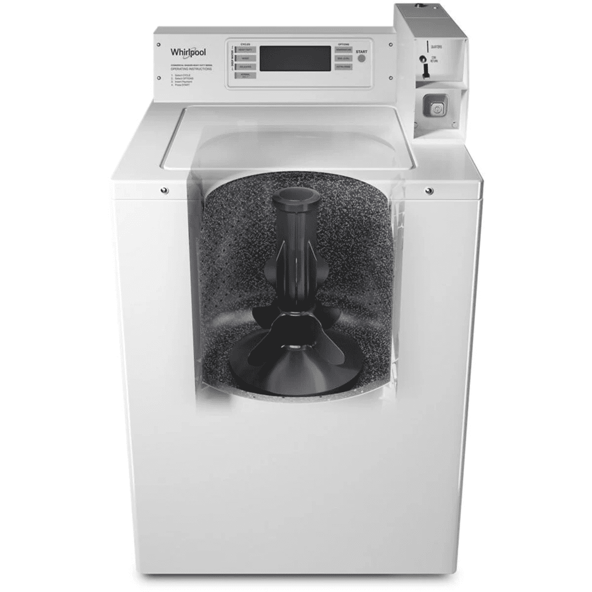 Whirlpool 27 Inch Commercial Top Load Washer with with 3.3 cu ft Capacity, Deep Water Wash System  1/2-HP Motor, Premium Bearings in White CAE2779JQ