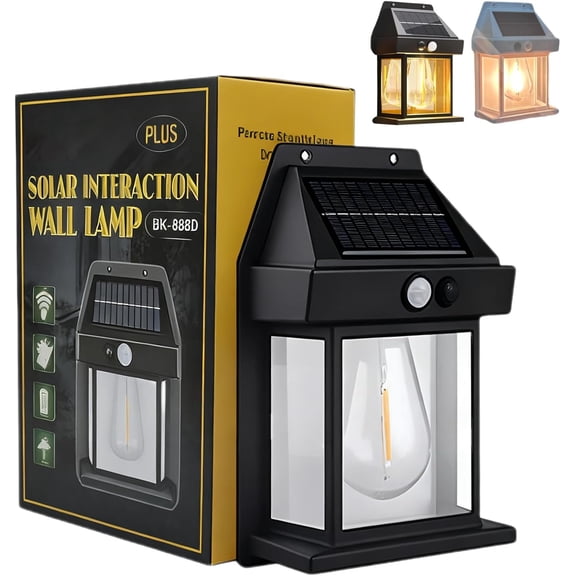New Outdoor Solar Wall Lamp, 4.2v/3w Waterproof Solar Powered Porch Light Outdoor with Auto On/Off Sensor, Tungsten Wall Light for Gardens, Homes, Garages, Patios and More (Black)