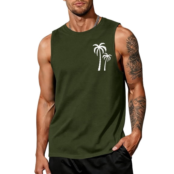 Uwinwear Men's Tank Tops Beach Summer Sleeveless Shirts Graphic Palm Tree Vacation Tanks Muscle Gym Tank Top Casual Sleeveless Vest,Army Green,M