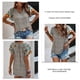 thumbnail image 3 of Mujeres tie V Masajeadores de cuello manga corta blusa floral impresión suelta elegante casual camiseta, 3 of 6