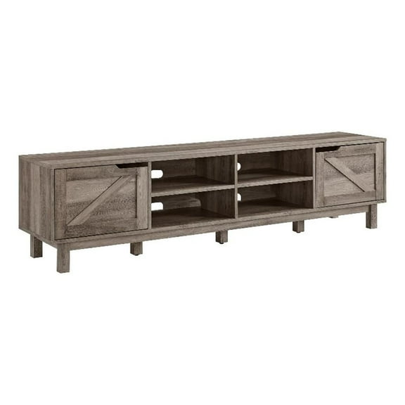 Pemberly Row Contemporary 70" Simple Wood Barndoor TV Stand in Gray