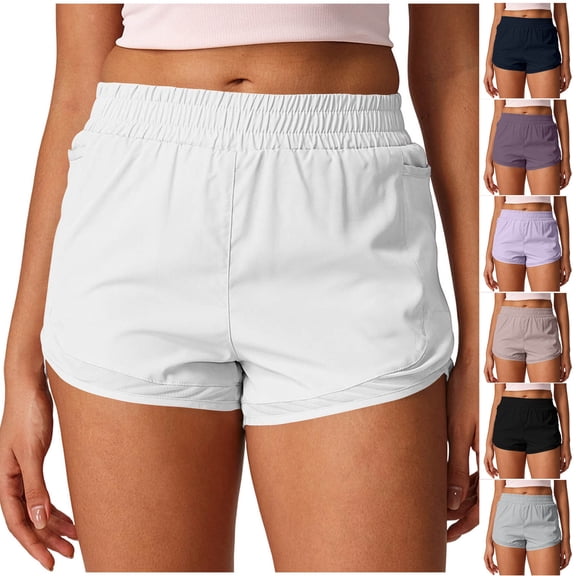 ClodeEU Women's Elastic Waist Athletic Shorts,Quick Dry Running Shorts with Liner and Pockets Black,Women's Plus L