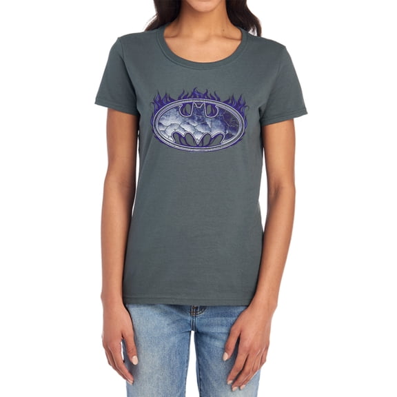 Batman Cracked Shield Women's T Shirt, Charcoal, Medium