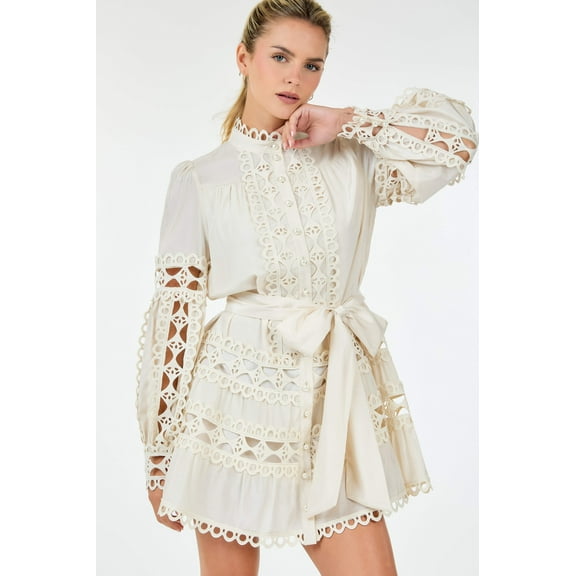 Divamo - Lace Mock Neck Short Dress -BG