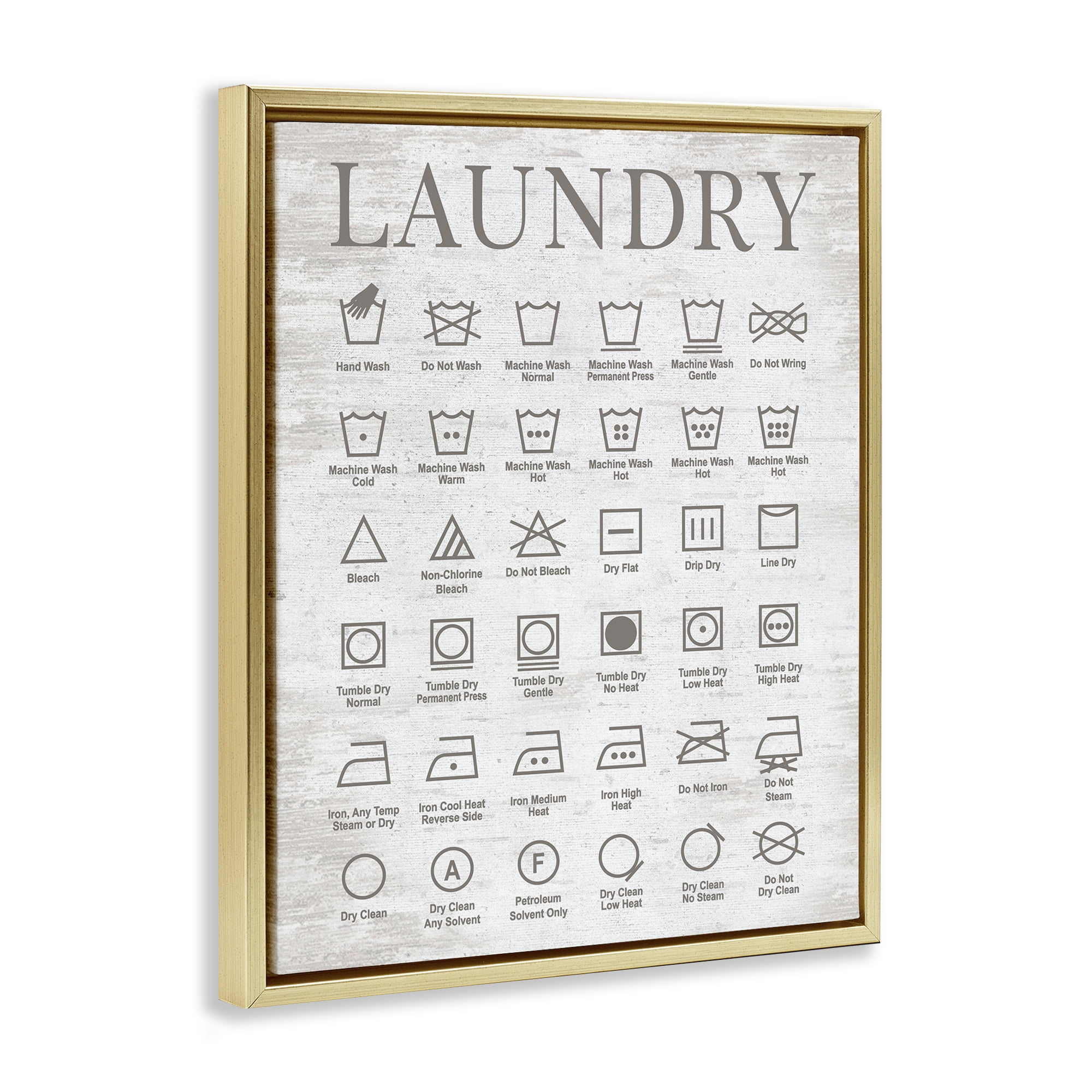 Stupell Industries Laundry Symbols Guide Typography Painting Gold Floater Framed Art Print Wall Art, 25 x 31