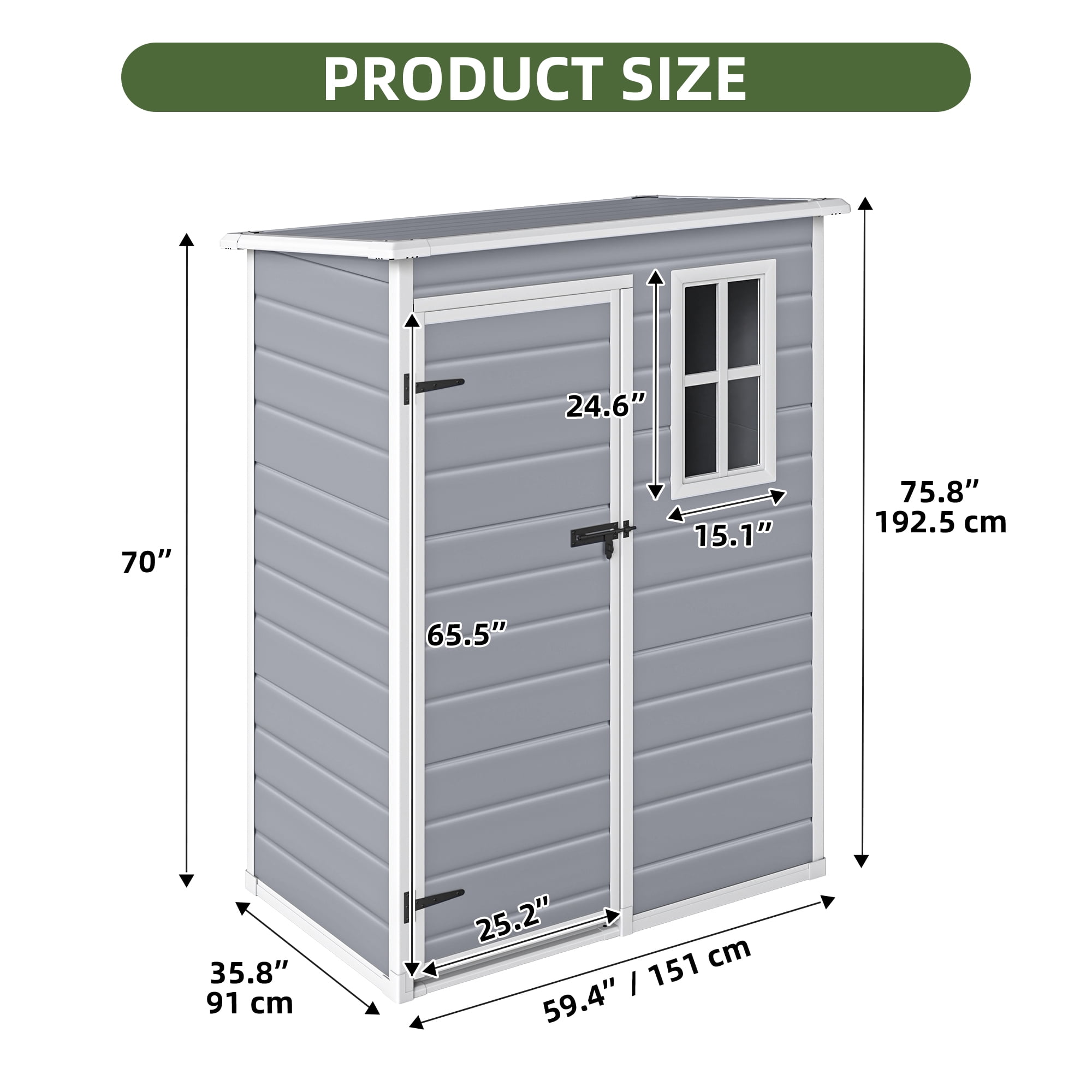 Uforic Resin Outdoor Storage Shed, 5x3 FT with Floor All-Weather Resin Storage Shed with Lockable Door & Window, Waterproof