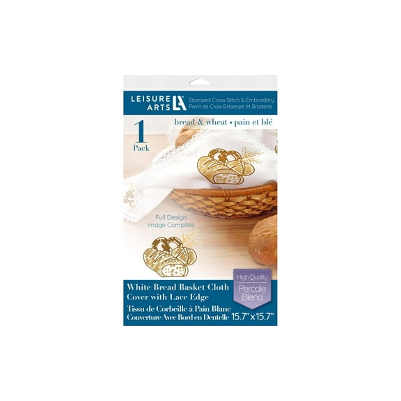 Leisure Arts Stamped Bread Basket Cloth Cover 15.7x15.7 Inch Lace Edge
