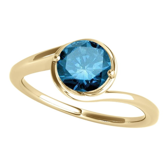 1 Carats Blue Round Diamond Engagement Ring 18K Solid Yellow Gold