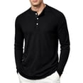 thumbnail image 2 of Mens Waffle Knit Henley Shirt Long Sleeve Casual Loose Fit Pullover Top for Fall Winter Out Workwear Comfortable Stretch Black 2XL, 2 of 8