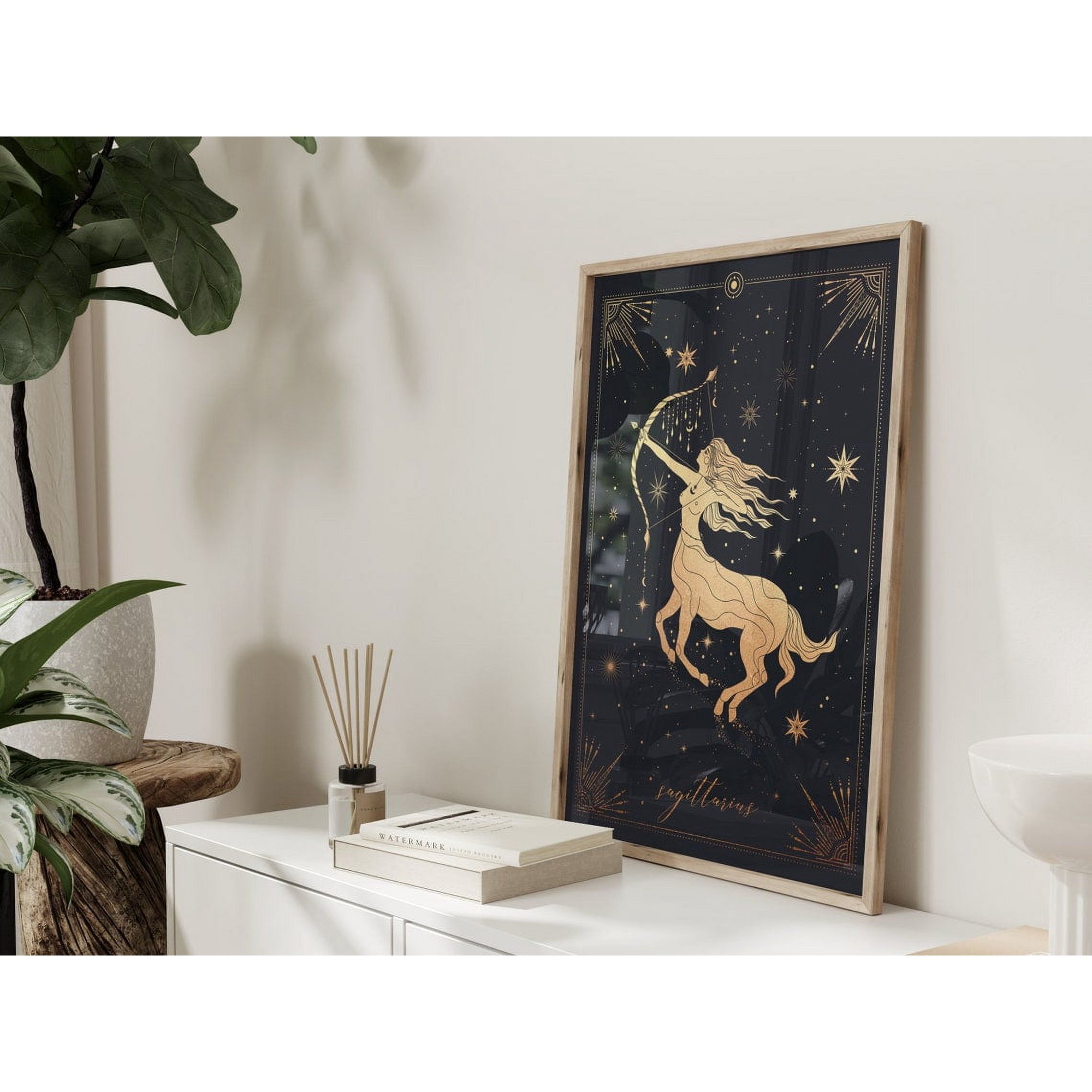 Sagittarius Zodiac Sagittarius Star Sign Black And Gold Astrology Birthday Bedroom Living Room Serene Decor Wall Decor Unframed Paper Print