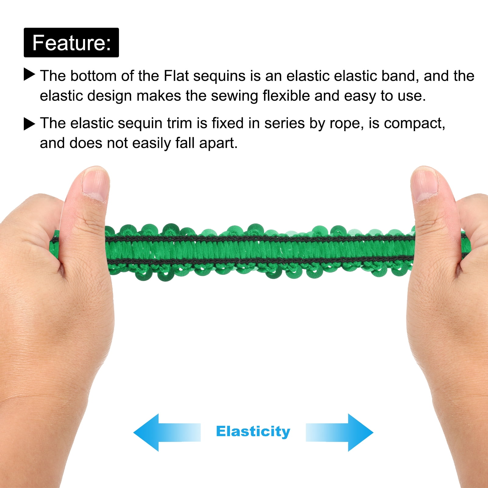 Uxcell 25 Yards 0.8 Inch Elastic Sequins Trim Flat Sequin Strip Paillette Fabric Ribbon for Crafts DIY Fringe Sewing Green