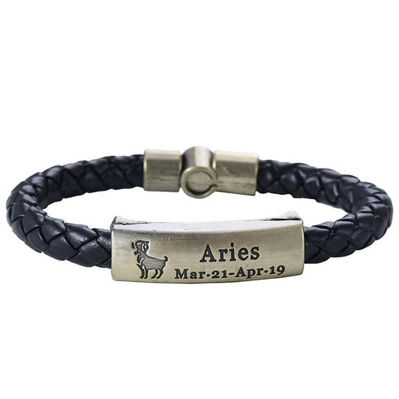 PAMTIER Men's Women's PU Leather Personalized 12 Constellation Braided Adjustable Bracelet Aries