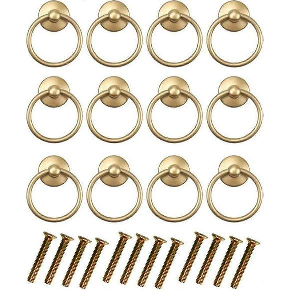 12pcs Vintage Gold Painted Kitchen Cabinet Knobs Round Drawer Door Cupboard Dresser Handles with Screws (Gold Color)