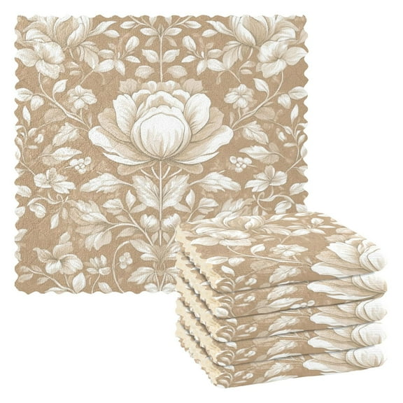 6 Pieces of Kitchen Towels 11x11Inch Kitchen Dish Cloths Kitchen Dish Towels Reuseable Cleaning Cloths Brown Flower