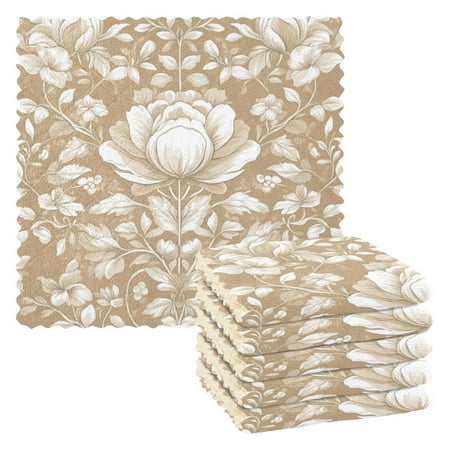 

6 Pieces of Kitchen Towels 11x11Inch Kitchen Dish Cloths Kitchen Dish Towels Reuseable Cleaning Cloths Brown Flower