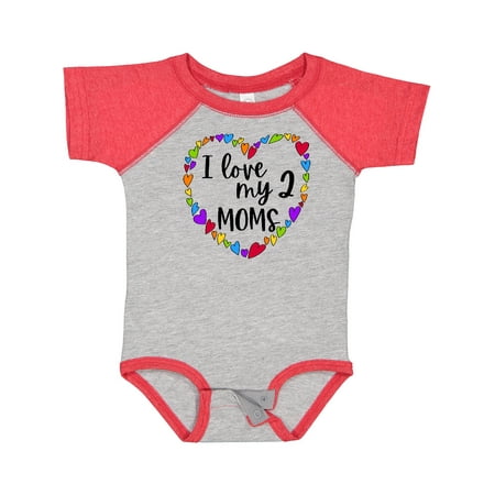 

Inktastic I Love My Two Moms- Pride Rainbow Hearts Gift Baby Boy or Baby Girl Bodysuit