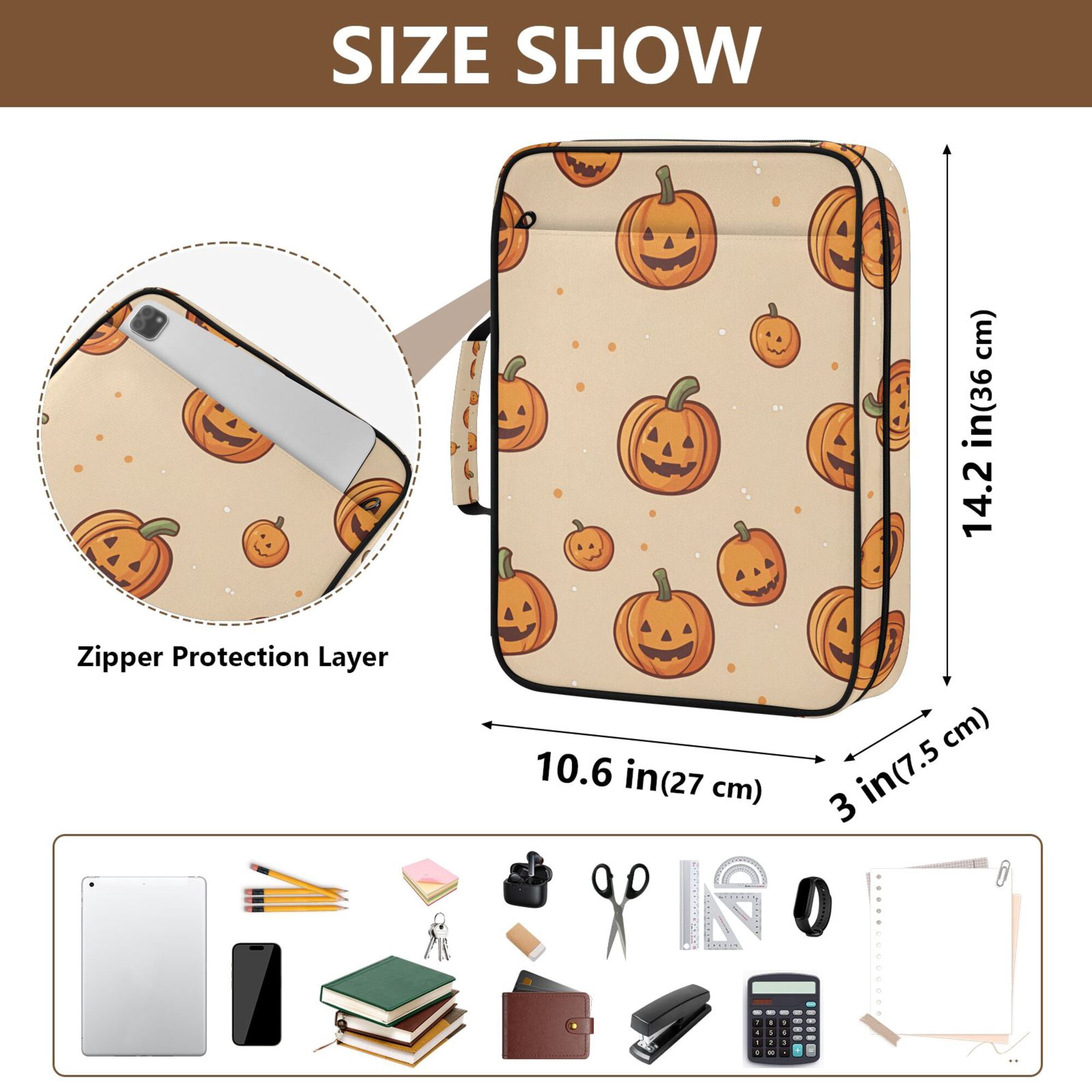 FORMRS Accordion File Folder A4 Size 7-Pocket Expanding Document Organizer Bag with 3 Ring Binder, Halloween Pumpkins Pattern