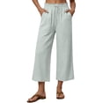 thumbnail image 3 of Lumtrix Womens Cotton Linen Wide Leg Pants Casual Zipper Front Summer Cropped Trousers Dressy Pants with Pockets Light Gray L, 3 of 7
