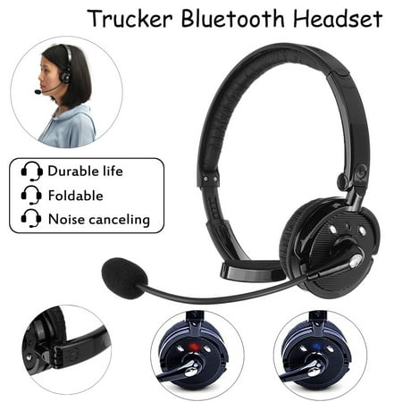 Trucker bluetooth Headset, Office Wireless Headset, Over The Head Earpiece Noise Cancellation with Boom Microphone for iPhone Android, Truck Driver, Call
