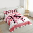 thumbnail image 3 of Castle Fairy Kawaii Bow 3 Pieces Queen Comforter Set,Geometric Stripes Ultra Soft Bedding Sets,Black Pink Bedding Comforter Set,Super Cozy Cute Room Decor,Reversible, 3 of 8