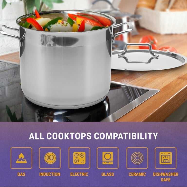 Large Stock Pot-Stainless Steel Pot with Lid-Compatible with Electric, Gas,  Induction or Gas Cooktops-12-Quart Capacity Cookware by Classic Cuisine