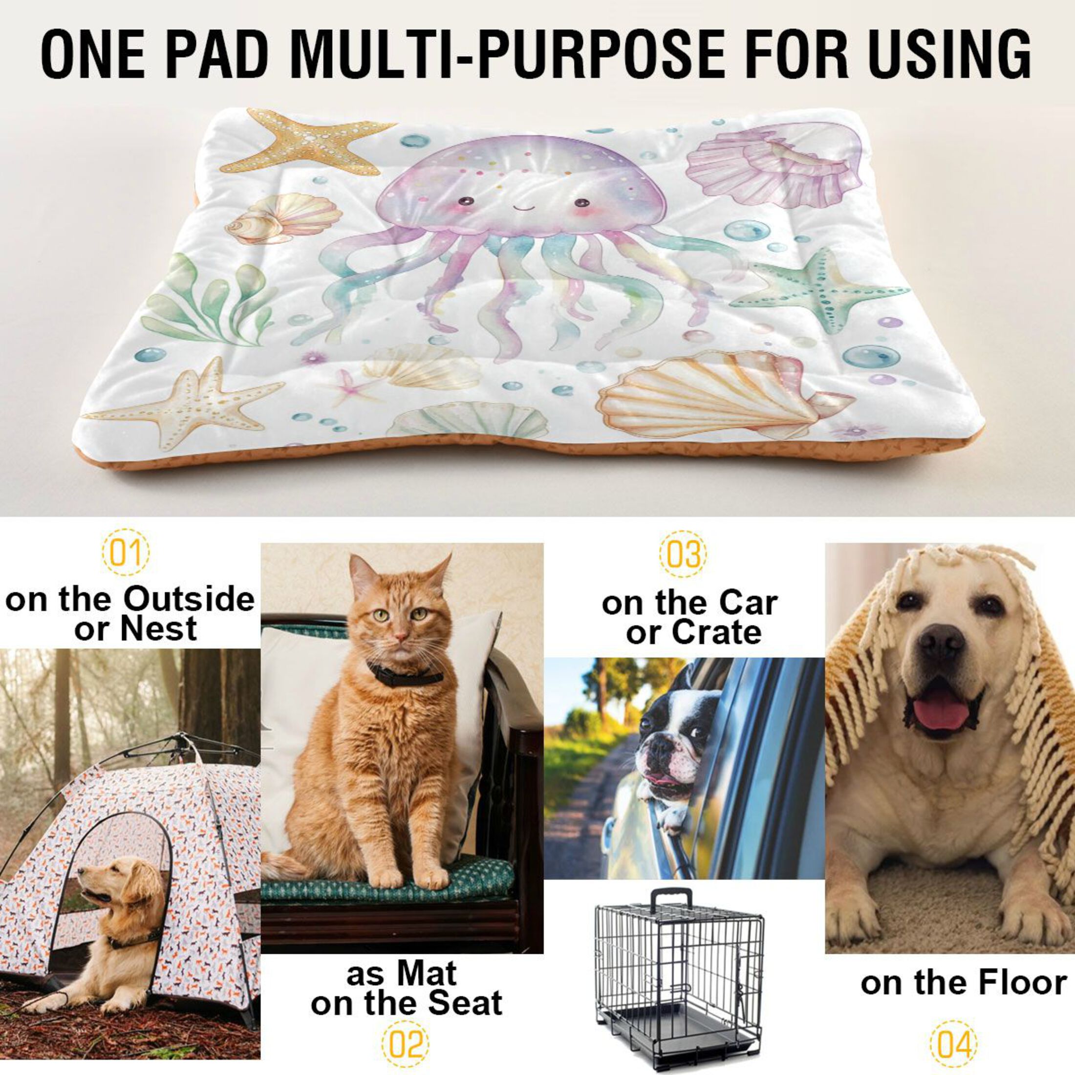 Qxltty Jellyfish Shell Figure Ped Pad Wear-resistant and Hard to Bite Through Sleeping Pad for Small Medium Large Dogs Winter Pet Bed 36×24in