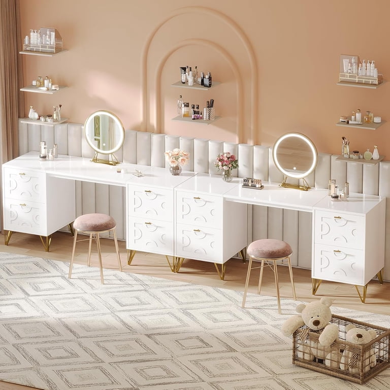 Tribesigns 59-Inch Makeup Vanity Desk with 4 Drawers, White Dressing Table with Storage, Modern Beauty Table with Gold Legs for Bedroom (Without Mirror) - Walmart.com Tribesigns 59-Inch Makeup Vanity Desk with 4 Drawers, White Dressing Table with Storage, Modern Beauty Table with Gold Legs for Bedroom (Without Mirror) - Walmart.com