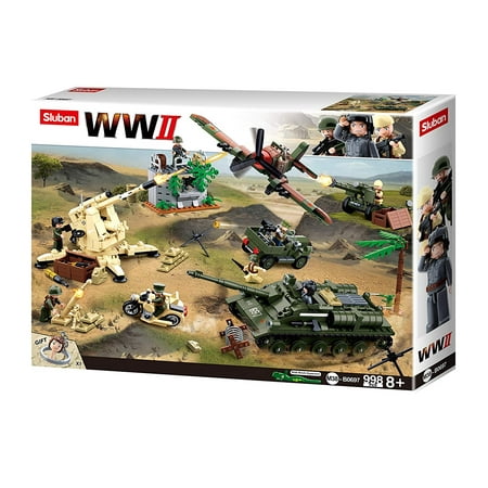 Sluban Kids Army Building Blocks WWII Series Battle Of Kursk Building Toy Army Fighter Jet & Tank 998 Pc Set, Indoor Kids Toy,