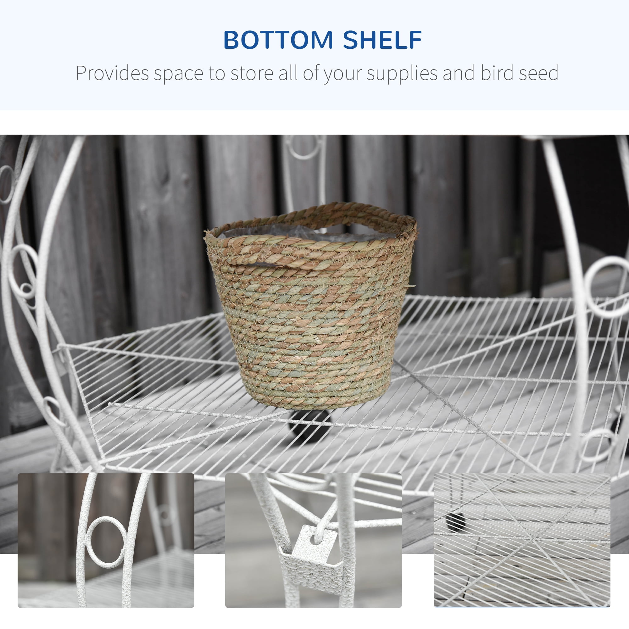 Noaman PawHut 77" Flight Bird Cage Hexagon Covered Canopy Portable Aviary With Storage, White Steel Large Bird House for Multiple Birds, Easy Rolling Casters