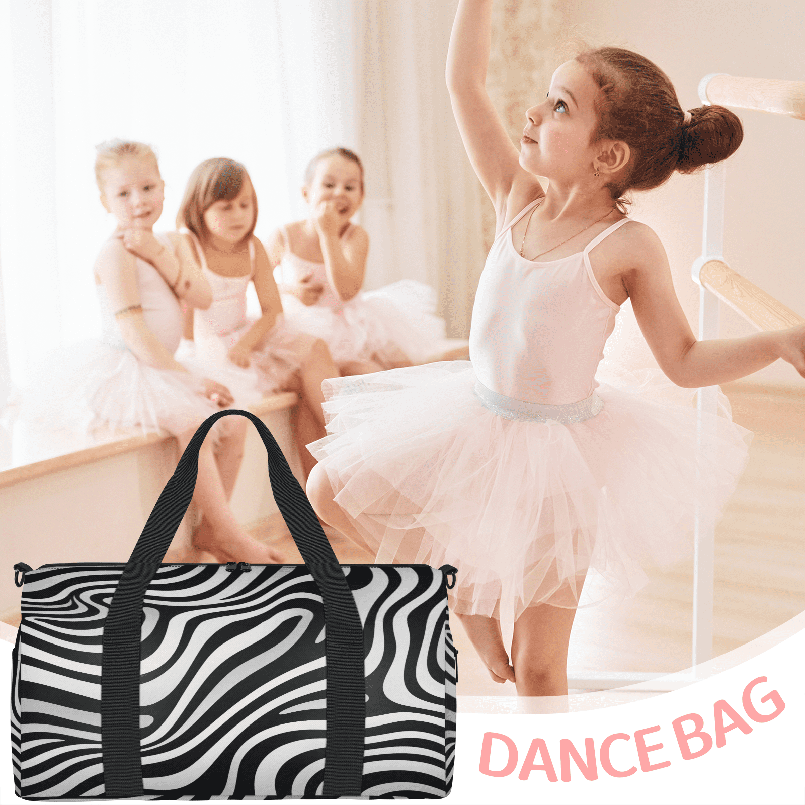 Herdesigns Zebra Printed Travel Duffle Bag Sports Yoga Weekender Overnight Carry on Workout Bags Lightweight Waterproof Gym Tote Bag for Women