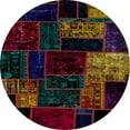thumbnail image 1 of Ahgly Company Indoor Round Abstract Dark Brown Patchwork Area Rugs, 8' Round, 1 of 6