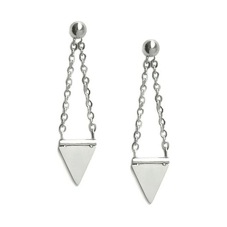 - Edgy Stainless Steel Silver Triangle Spike Dagger Dangle Chain Stud Earrings for Women