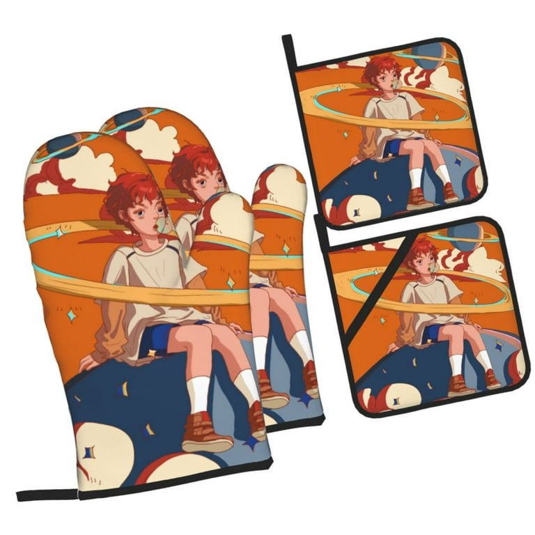 Best Deal for Red Funny Anime Oven Mitts Pot Holders Sets Cute