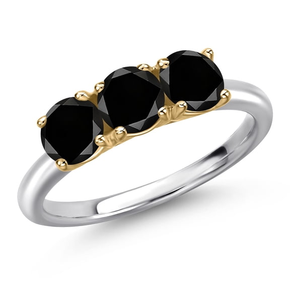 Gem Stone King 925 Silver and 10K Yellow Gold Black Diamond Engagement Ring for Women | 1.65 Cttw | Round 5MM | Gemstone April Birthstone | Size 7