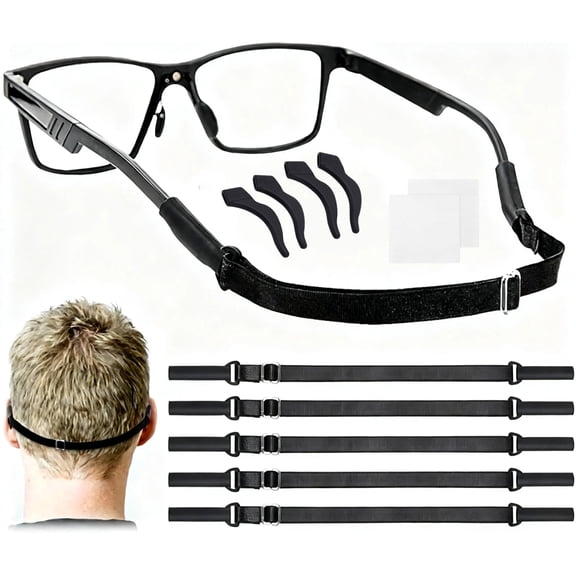 5 Pack Adjustable Eye Glasses Straps with 2 Pairs Bonus Anti-Slip Ear Grips, No Tail Eyewear Strap for Sport & Daily Wear – Fits All Sunglasses