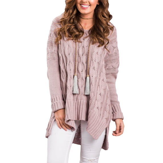 Asyoly Women's Casual Side Slit Knit Sweater Long Sleeve Solid Color Loose V-Neck Pullover Jumper Top