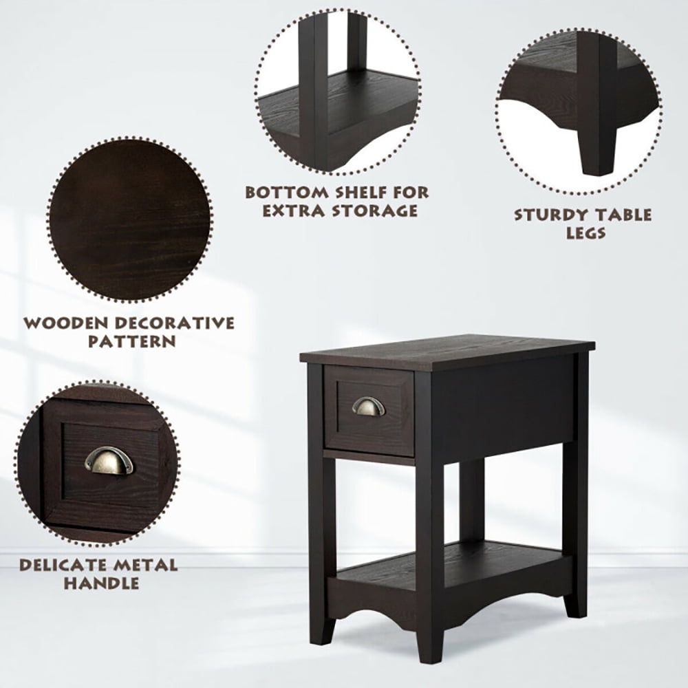 Finihen End Side Table, Rectangular Nightstand, Contemporary Chair Side End Table Compact Table with Drawer Nightstand, for Living Room, Bedroom, Brown Finihen End Side Table, Rectangular Nightstand, Contemporary Chair Side End Table Compact Table with Drawer Nightstand, for Living Room, Bedroom, Brown