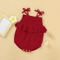 thumbnail image 5 of QUYUON Newborn Infant Ribbed Knit Rompers Toddler Baby Girls Spaghetti Strap Ruffle Flounce Knitted Jumpsuits One-Piece Bodysuits Outerwear Sweater Coat Red 70, 5 of 8