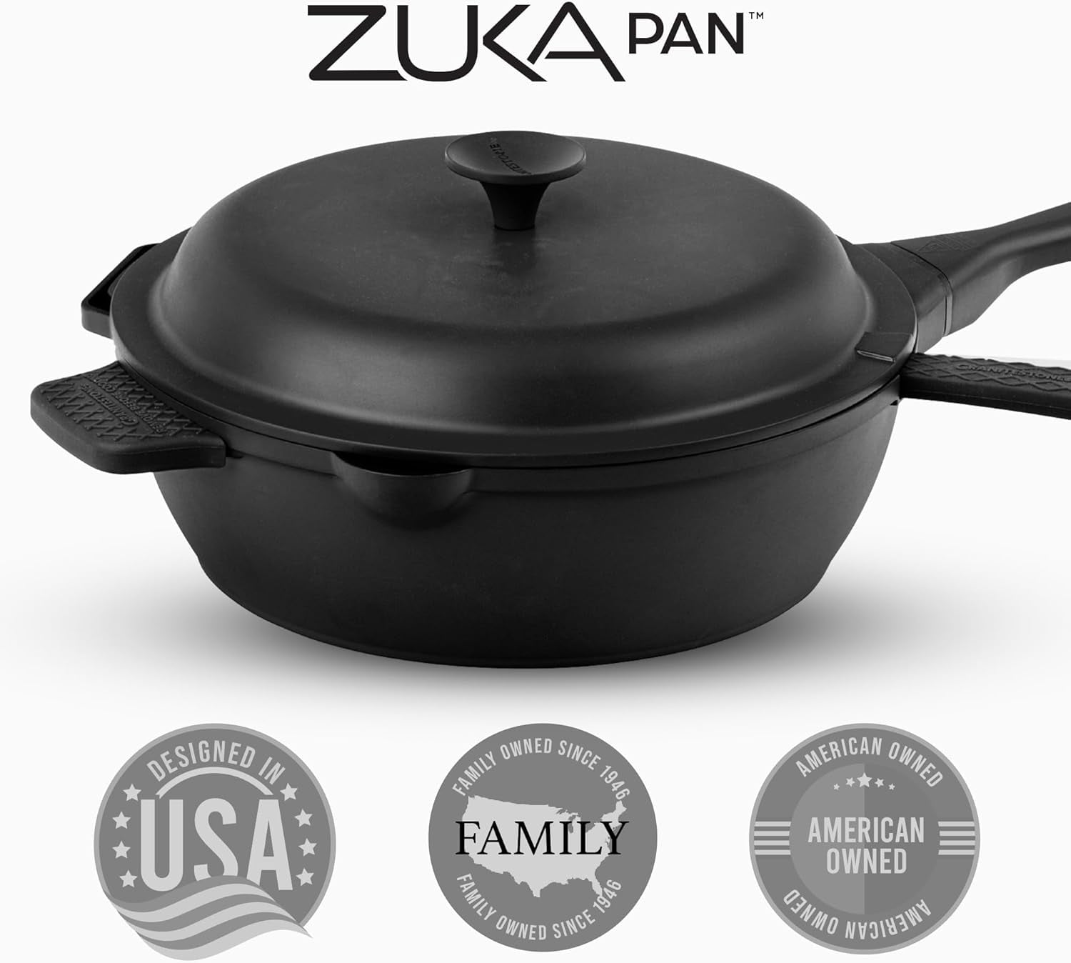 ZUKA Ceramic Pan by Granitestone, 6 Pc Non Toxic Ceramic Deep Frying Pan Set with Steamer & Spatula, Everyday Pan Skillet, Non Toxic Pans for Cooking, Nonstick Induction, Oven & Dishwasher Safe