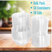 Mr Miracle Clear 48 Ounce Plastic Salad Bowls with Snap-On Lids. Pack 50. Airtight Disposable Salad Containers for Lunch, Meal Prep, Parties. Ideal as Disposable Salad Bowls with Lids